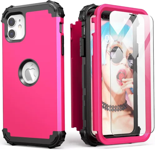 Vista 16 de IDweel Funda para iPhone 11 con Protector de Pantalla de Vidrio Templado, Híbrida 3 en 1 Resistente a Golpes Delgada de Protección Resistente