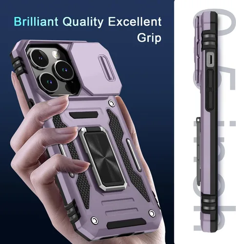 Vista 276 de DEERLAMN Funda para iPhone Xs Max con funda deslizante para cámara + protector de pantalla, soporte giratorio de anillo de grado militar a prueba
