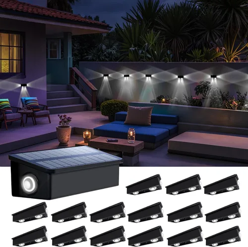 Vista 13 de Luces de Valla Solares Impermeables para Exteriores de 3 Lados LED para Pared y Paisajismo para Patio, Terraza, Patio, Barandilla, Garaje, Piscina