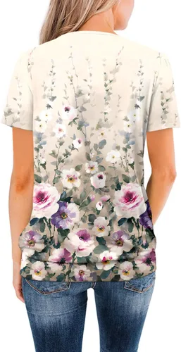 Vista 4 de ZOLUCKY Camiseta casual de manga corta para mujer, cuello redondo, ajuste holgado para verano