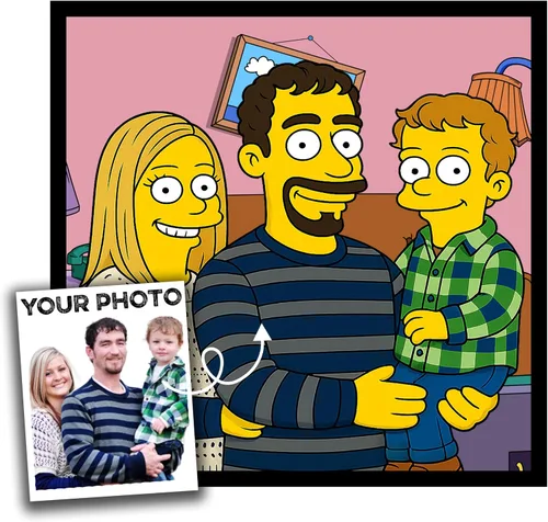 Vista 12 de Retrato personalizado estilo Los Simpsons de dibujo animado a partir de tu foto – Medio cuerpo – Prueba en 24 horas – Póster impreso o lienzo