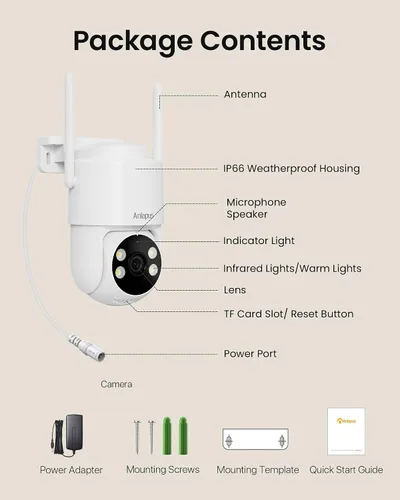 Vista 9 de Anlapus 2 cámaras de seguridad WiFi C281 3MP 2K para exteriores, cámara de seguridad con cable Pan/Tilt de 360°, detección AI, pista automática