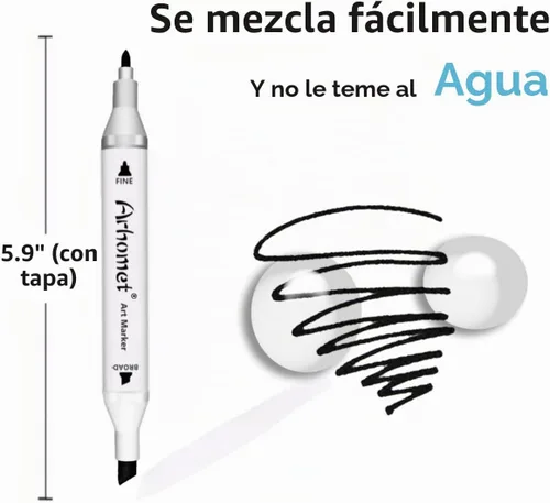 Vista 3 de Arhomet Juego de 6 marcadores de alcohol negro, marcadores artísticos de doble punta para dibujos, doble punta para principiantes, adultos, artistas