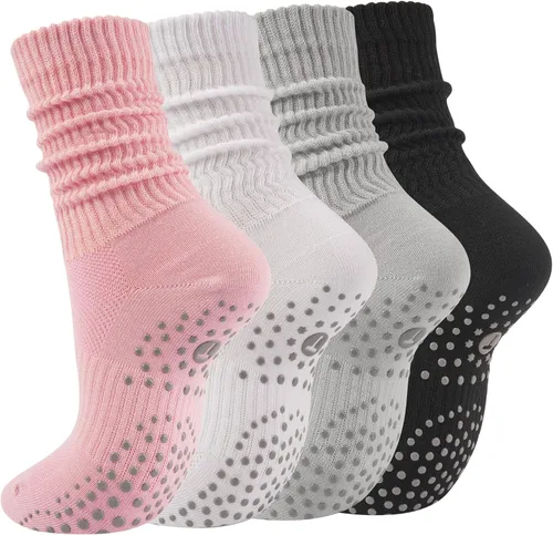 Vista 7 de Calcetines de Pilates Slouch Crew para mujer, calcetines de yoga con agarre antideslizante para barre ballet, baile, hospital, entrenamiento