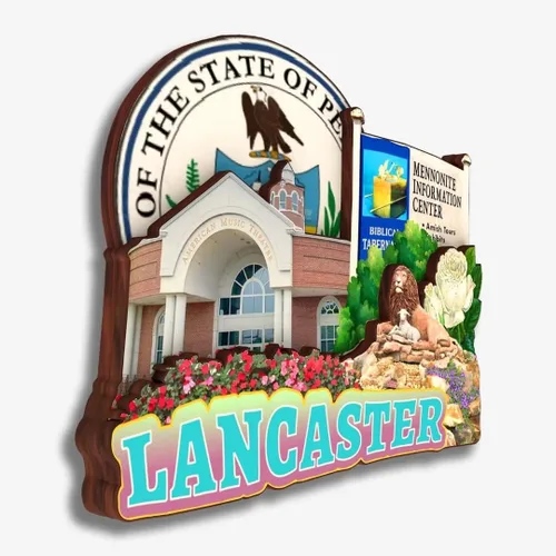 Vista 2 de Lancaster Pennsylvania USA America - Imán de madera para nevera, colección de madera, madera 3D, hecho a mano, recuerdos de la ciudad, imán
