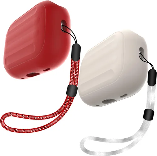 Vista 10 de Funda antipérdida para AirPods Pro (2ª generación), diseño de una pieza, carga inalámbrica, LED visible, cordón incluido (beige)