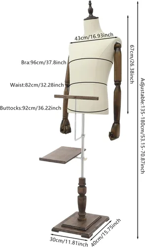 Vista 6 de Forma de vestido de maniquí masculino con soporte, cuerpo de maniquí de altura ajustable con estante desmontable para pantalones y soporte