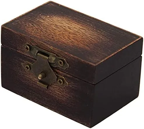 Vista 4 de DSHOM Caja de madera rústica del anillo de compromiso, caja del anillo de madera sólida para el almacenamiento del anillo de boda de la propuesta
