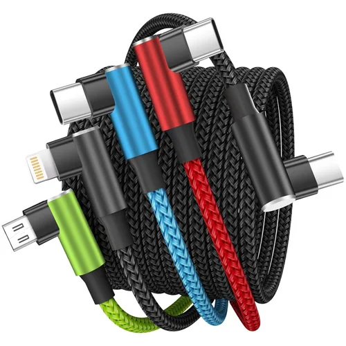 Vista 16 de 4 in 1 Multi Charging Cable, 2 Pack 6FT Charging Cords for Devices Nylon Braided USB C Car Charger Cable with Dual USB-C, IP & Micro Ports, Long