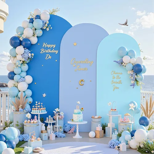 Vista 25 de Juego de 3 fundas elásticas para arco de arco iris de 6, 5, 4 pies, para arco de boda, juego de 3 fundas de elastano ajustadas, de tela azul