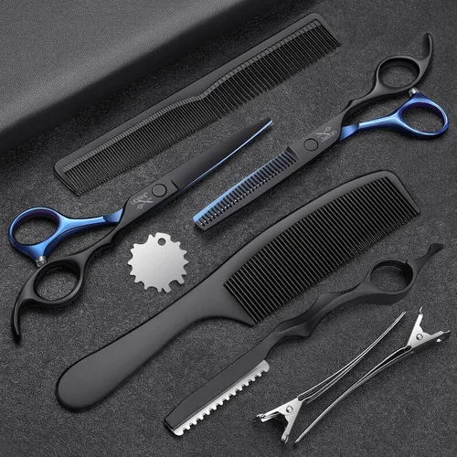 Vista 7 de JASON Kit profesional de tijeras de corte de pelo de 10 piezas, tijeras texturizadoras con 30 dientes, tijeras rectas para peluquería, peluquería