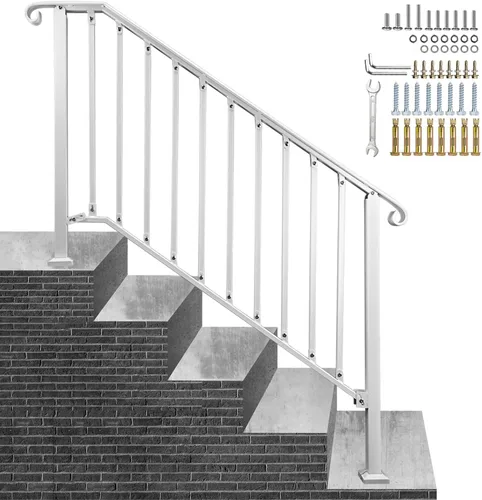 Vista 14 de Pasamanos ajustables para escalones al aire libre, pasamanos #2 para 2 o 3 escalones, pasamanos de hierro forjado mate, riel de escalera con kit