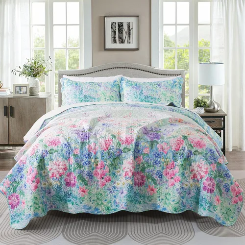 Vista 41 de HoneiLife - Juego de edredón de 3 piezas, colcha ligera de microfibra, diseño de flores silvestres, cubrecamas ligero y botánico, para todas
