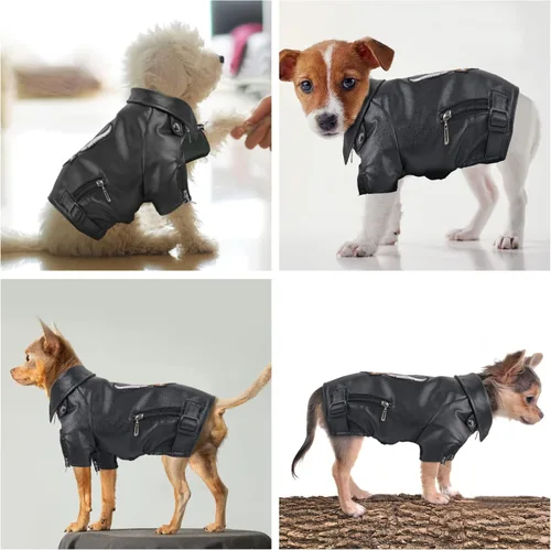 Vista 5 de Abrigo de invierno cálido para perros pequeños y medianos, chaqueta impermeable y resistente al viento para cachorros, ropa de cuero para mascotas