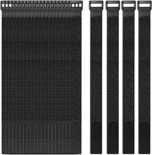 Vista 9 de Paquete de 24 correas de cable reutilizables de sujeción para cinchas, lazos de alambre (1 x 12 pulgadas), correas ajustables de gancho y bucle