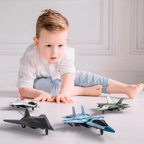 Vista 3 de Escuadrón de aviones de juguete de la Fuerza Aérea de los Estados Unidos de 4 paquetes, aviones de combate militares con retroceso, modelos