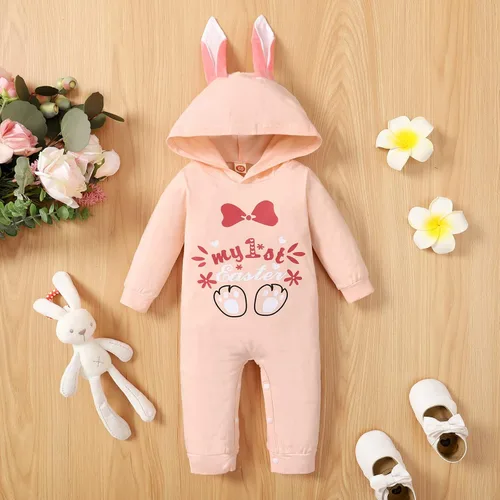 Vista 2 de Singcoco Disfraz de Pascua para bebé, ropa de Pascua para 1 Pascua, mameluco de conejo (rosa, 12-18 meses)