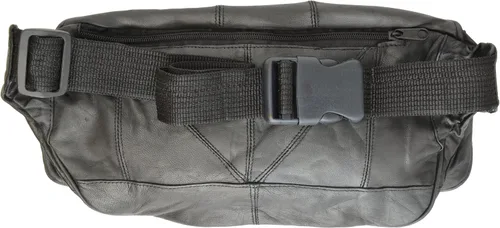 Vista 5 de Private Label Riñonera de piel de cordero genuina negra grande con bolsa para teléfono celular