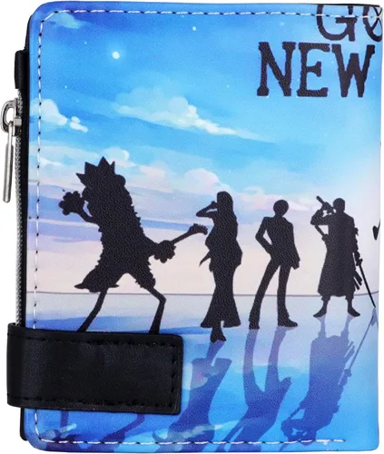Vista 3 de Cartera corta de piel sintética de viaje con bolsillo para monedas con cremallera, Luffy B, Casual