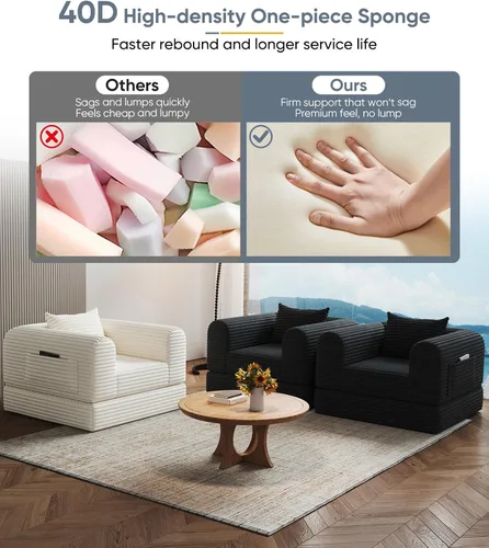 Vista 6 de Sillón versátil 2 en 1 sin hueso, tumbona para interiores, sillas convertibles, sofá cama, sofá cama plegable de gran tamaño, cómodo sofá futón