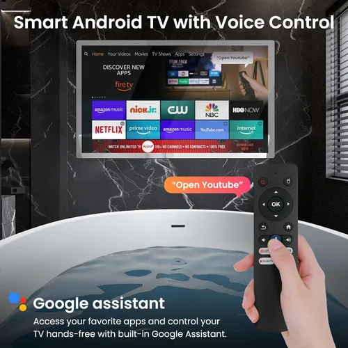 Vista 10 de Haocrown - Espejo de baño inteligente 4K Ultra HD de 32 pulgadas, IP66 impermeable, sistema operativo Android 13, control remoto de voz