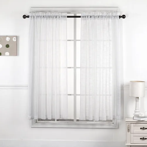 Vista 10 de 2 piezas de cortinas de aspecto de lino sólido y elegante, paneles totalmente cosidos, niveles de tratamiento de ventanas