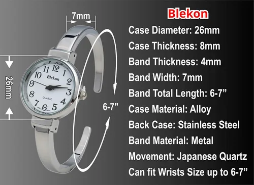 Vista 2 de Collections Quartz Womens 26mm Delicate Metal Cuff Bangle Watch Plateado