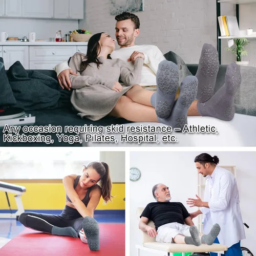 Vista 2 de Ozaiic Calcetines antideslizantes para yoga, entrenamiento en casa, Pure Barre, pilates, hospital, calcetines acolchados ideales para hombres