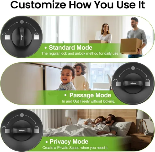 Vista 6 de GHome Smart Cerradura de puerta de huellas dactilares, perilla de puerta inteligente 3 en 1 con control de aplicación y llave, bloqueo automático