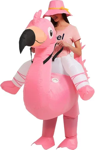Vista 3 de One Casa Disfraz inflable de flamenco para montar en el aire de flamenco divertido vestido de fiesta de Halloween para adultos
