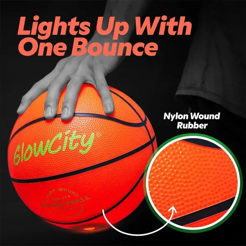 Vista 4 de GlowCity Baloncesto que brilla en la oscuridad – Tamaño 5, 6, 7 bola iluminada para niños, adolescentes y adultos – Juegos nocturnos al aire libre