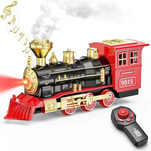 Vista 7 de Hot Bee - Juego de tren de juguete con locomotora de vapor, humo, luces y sonidos, para niños de 3, 4, 5, 6, 7 años en adelante