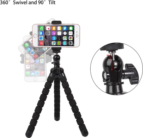 Vista 3 de Ruittos - Mini trípode para teléfono, flexible, de alta calidad, compatible con iPhone Samsung Go Pro, cámara digital pequeña, color negro