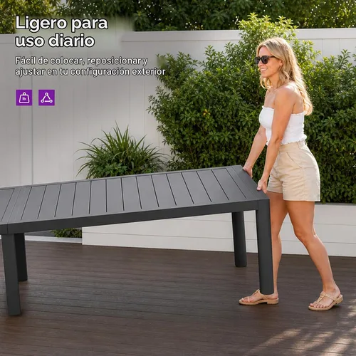 Vista 4 de PURPLE LEAF Mesa de comedor al aire libre de 121" X 37" con tablero de listones Mesa grande de aluminio rectangular para patio, mesa de comedor