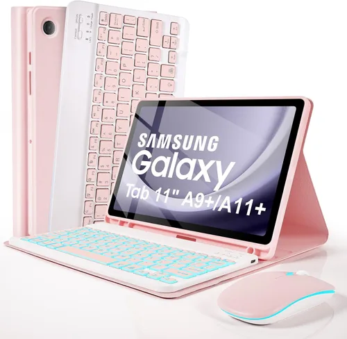 Vista 17 de LAMA Funda con teclado para Samsung Galaxy de 11 pulgadas Tab A9 Plus 2023/Tab A11 Plus 2025 con ratón, retroiluminación de 7 colores, funda