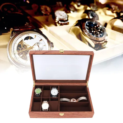 Vista 3 de Watch Glasses Box, Watch Holder with Glass, 6+3 Slot Watch Case Jewelry Box Gift Holder Jewelry Display Box Watch Sunglasses Storage