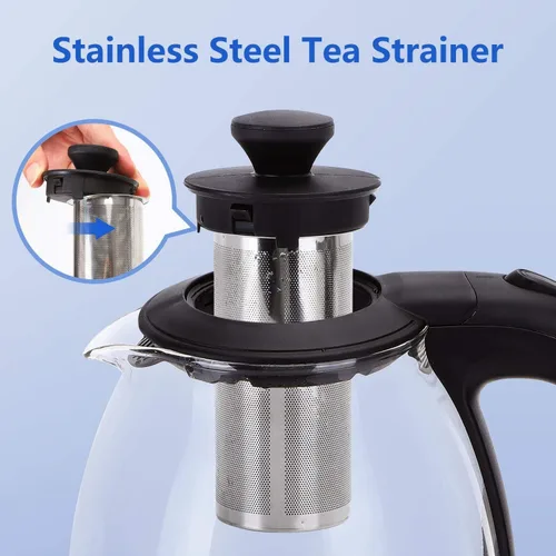 Vista 2 de Hervidor eléctrico con infusor de té y hervidor de agua caliente de vidrio eléctrico para té y café