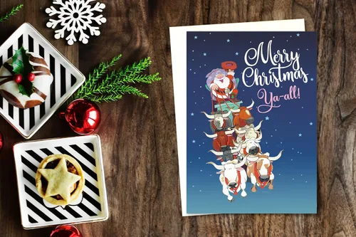 Vista 2 de Stonehouse Collection Tarjetas de Navidad Longhorn Navidad de vaquero occidental 18 tarjetas y sobres (cuernos largos voladores)
