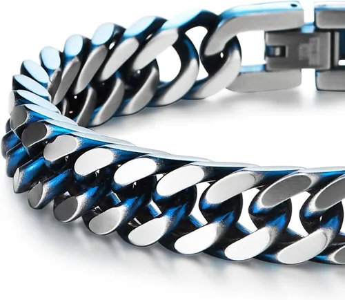 Vista 4 de COOLSTEELANDBEYOND Pulsera de acero inoxidable de dos tonos para hombre, acabado satinado