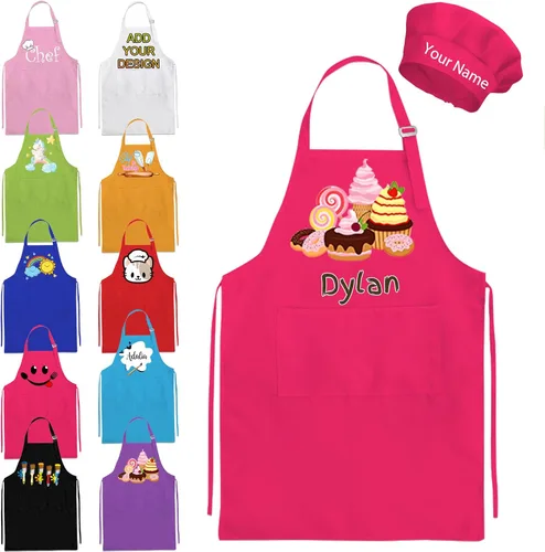 Vista 10 de Delantal personalizado para niños y sombrero de chef, delantal personalizado para niños con nombre, delantal de pintura personalizado, para cocinar