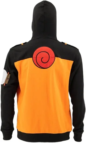 Vista 5 de Ripple Junction Naruto Shippuden Men's Authentic Full Zip Hooded Sweatshirt wChest Pockets Black Orange Officially Licensed