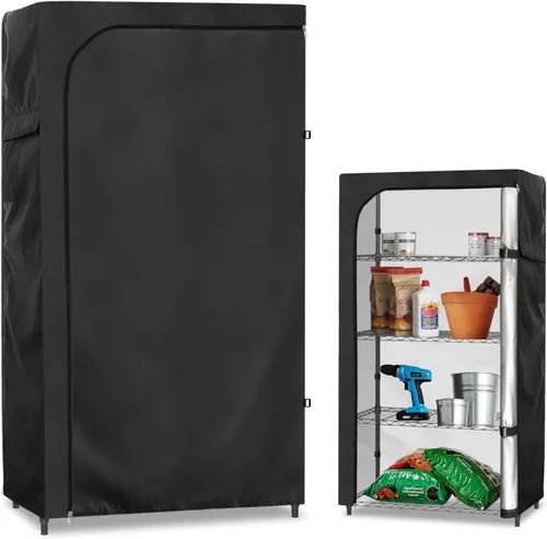 Vista 14 de Rileytee Wire Shelf Cover,Heavy Duty 600D Dustproof Waterproof Shelf Covers for Wire Shelving,Outdoor Storage Rack Cover for Wire Rack with Negro