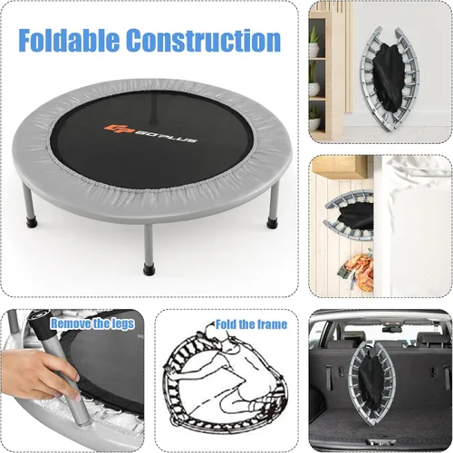 Vista 5 de Goplus Mini trampolín plegable, 36 pulgadas/38 pulgadas, rebotador de fitness plegable para adultos, trampolín de ejercicio portátil