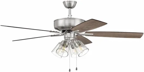Vista 5 de Craftmade Pro Plus P104BNK5-52DWGWN - Ventilador de interior con kit de 4 luces de vidrio transparente en níquel pulido cepillado con aspas