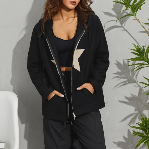 Vista 3 de GuliriFei Sudaderas con capucha y cremallera para mujer, estilo Y2K, estética, con diamantes de imitación, estilo vintage, sin botones