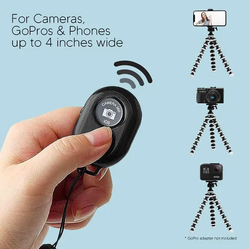 Vista 3 de TalkWorks Trípode flexible para teléfono, negro y soporte de trípode extensible de 51 pulgadas con control remoto Bluetooth para iPhone y Android