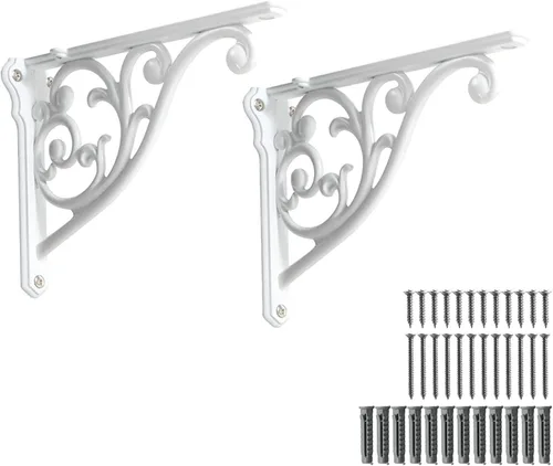 Vista 80 de Soportes de estante de 4 pulgadas, paquete de 4 soportes de pared de latón antiguo de alta resistencia, estantes decorativos de cocina victoriana