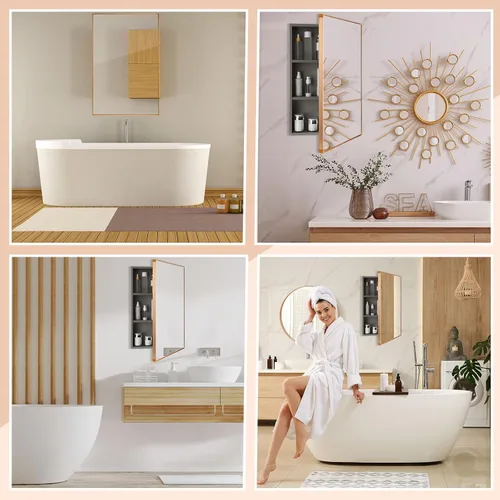 Vista 6 de Suzile Moderno botiquín de 16 x 24 x 4.3 pulgadas con espejo montado en la pared empotrado empotrado para baño empotrado, 3 estantes para puertas