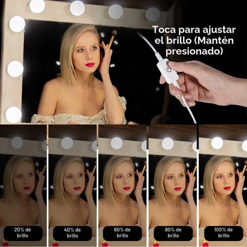 Vista 3 de Luces de tocador para espejo, 16 bombillas LED, luces de maquillaje Hollywood, 3 modos de color, brillo regulable, enchufar, pegar, para tocador