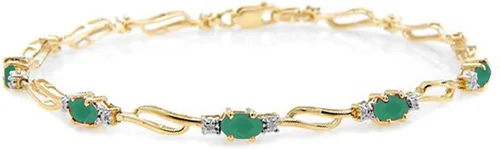 Vista 2 de Galaxy Gold GG Pulsera de tenis de oro macizo de 14 quilates con esmeraldas naturales y diamantes naturales